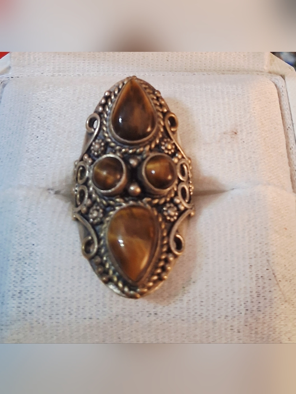 Bohemian Tiger's Eye Statement Ring in Brown and Gold